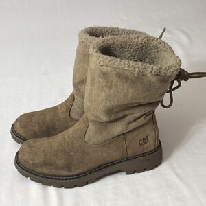 CAT Bruiser Womens Sz 8 Scrunch Fur Casual Work Winter Boots Shoes Suede Brown